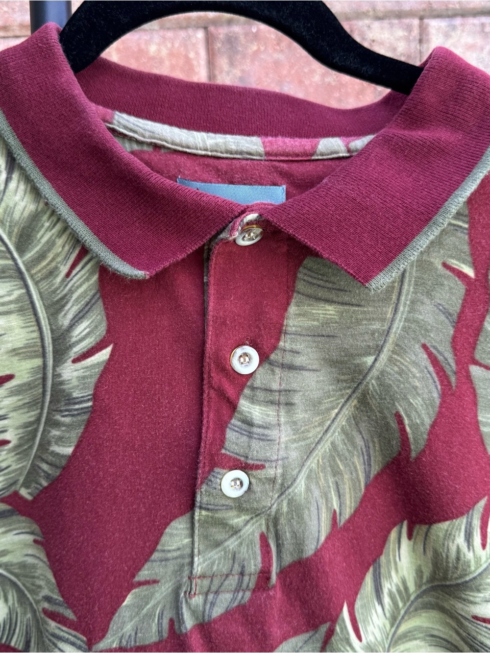 Kalua Bay Burgundy Leaf Print Polo Shirt